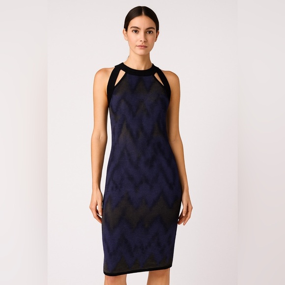 Missoni Dresses & Skirts - Missoni Chevron Bodycon Knit Dress in Navy and Black/Size 2